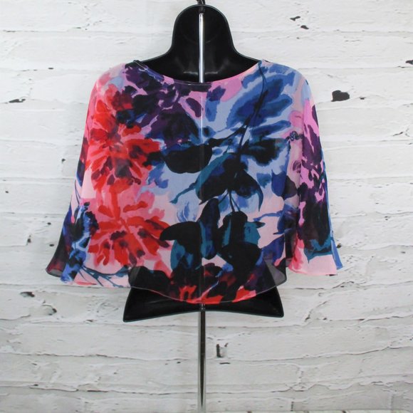 Donna Ricco Sheer Poncho Style Overlay Blouse - Picture 3 of 6